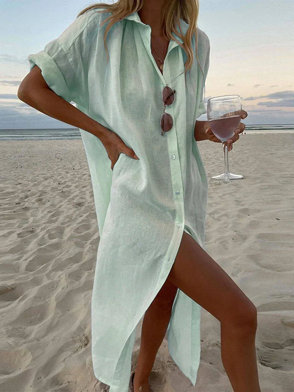 Patricia™ | Coastal Breezy Button-Up Dress