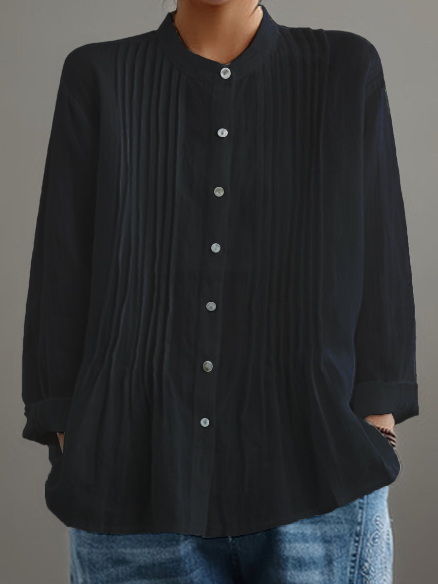 Irene™ | Crisp Pleated Stand-Collar Shirt