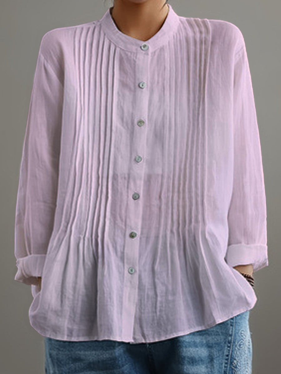Irene™ | Crisp Pleated Stand-Collar Shirt