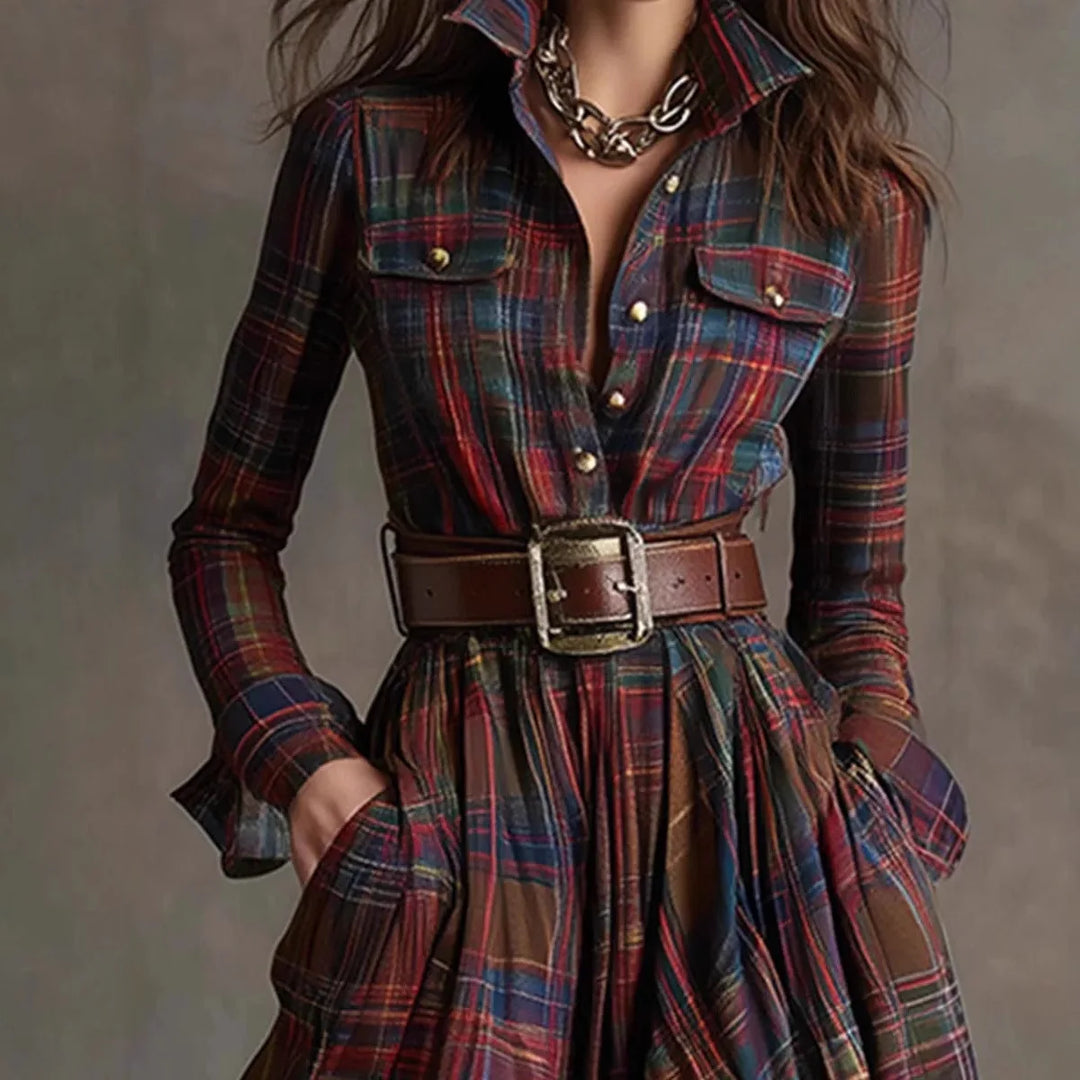 Elizabeth | Plaid Belted Maxi Dress