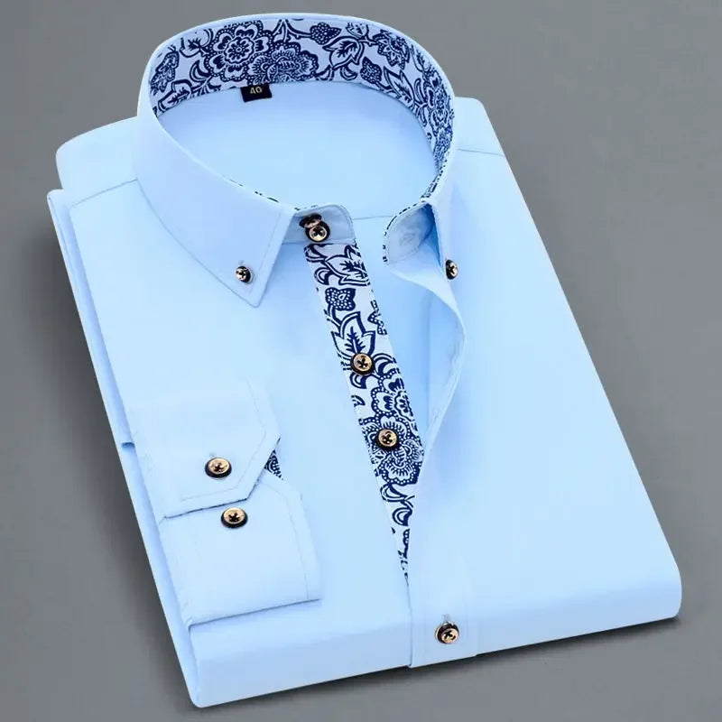 Harrison | Classic Floral Trim Long Sleeve Shirt
