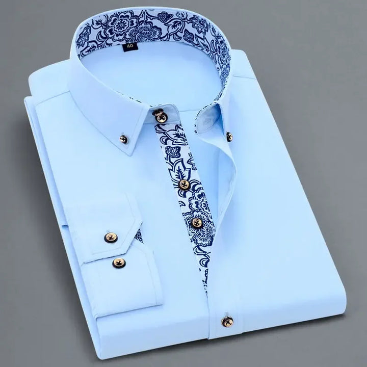 Harrison | Classic Floral Trim Long Sleeve Shirt