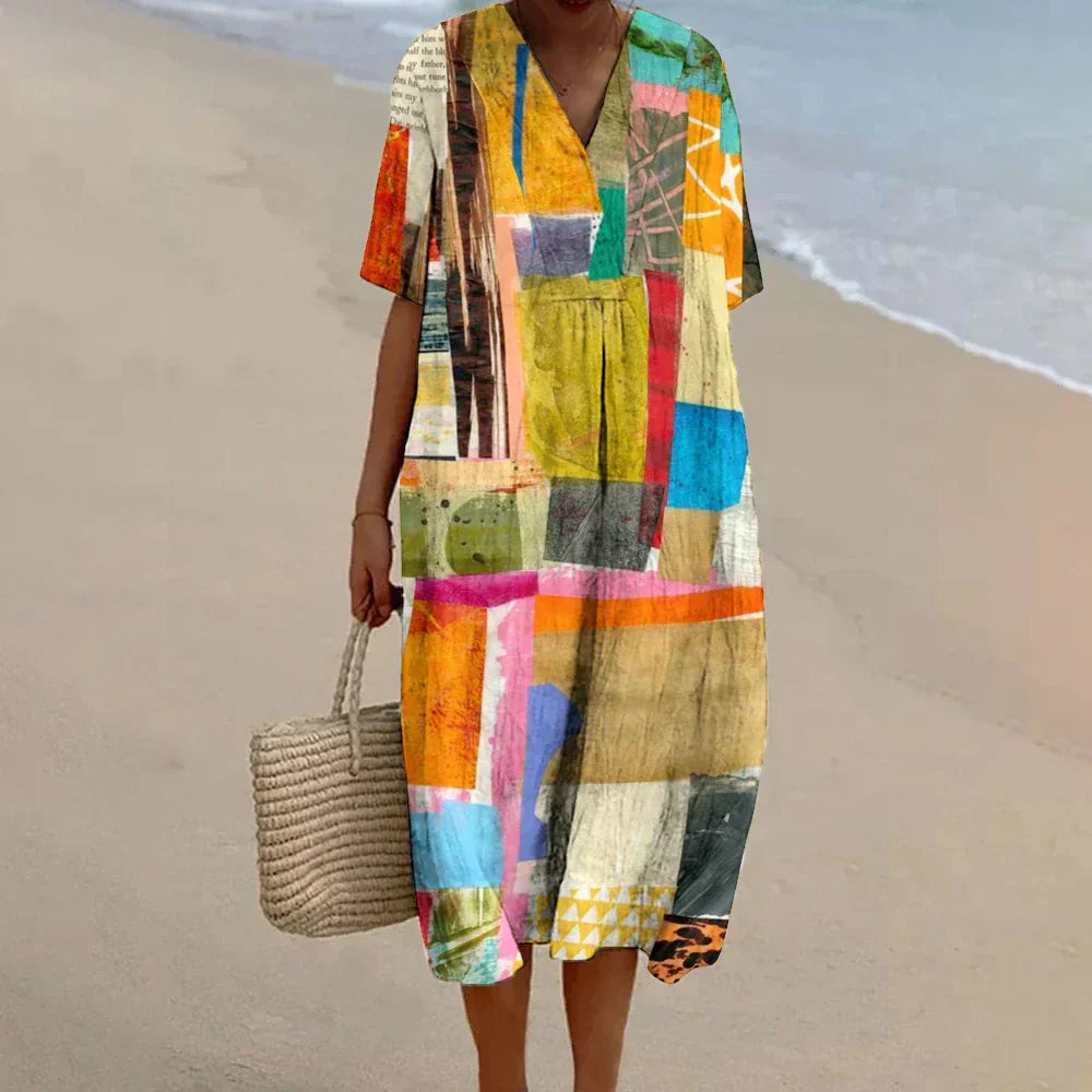 Ellah | Women's Vintage Geometric Pattern Art Print Dress