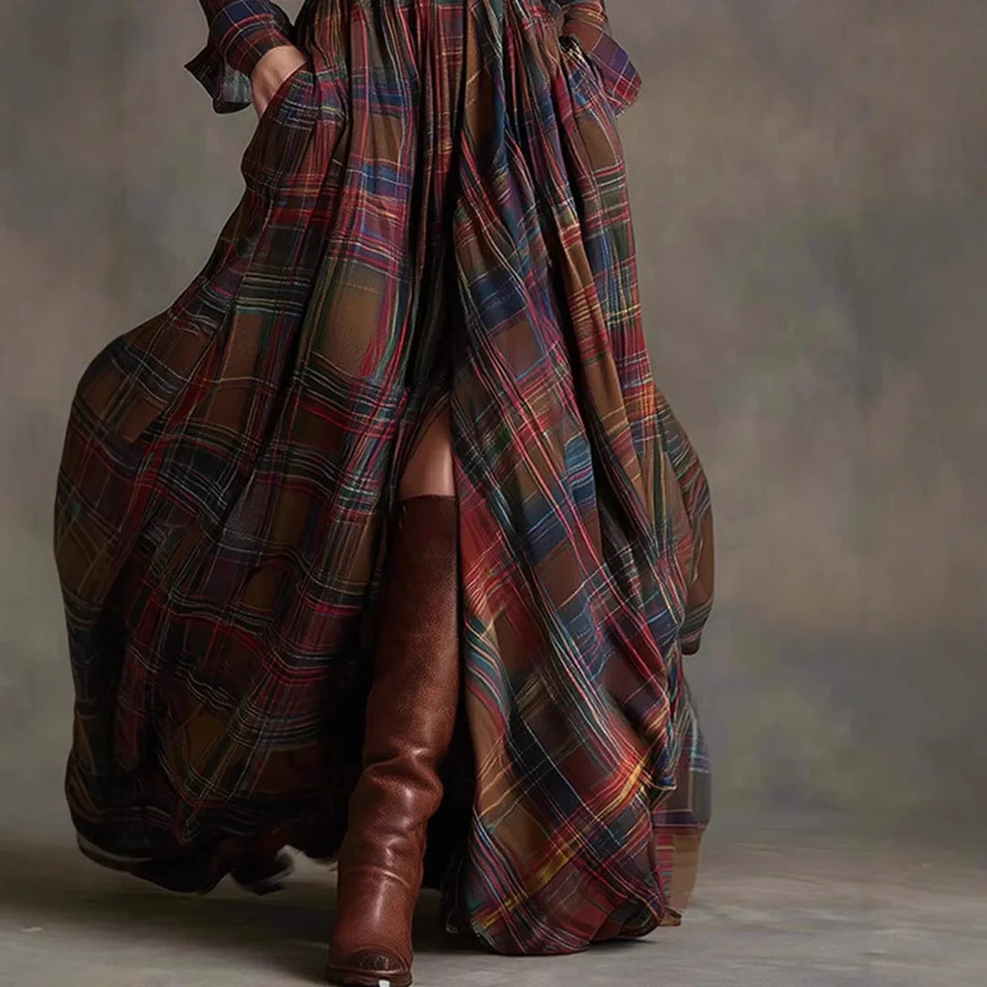 Elizabeth | Plaid Belted Maxi Dress