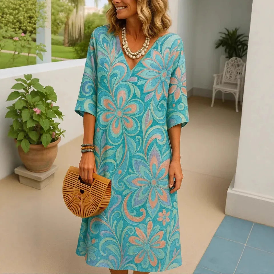 Laura™ | Vibrant Relaxed Maxi Dress with Floral Charm