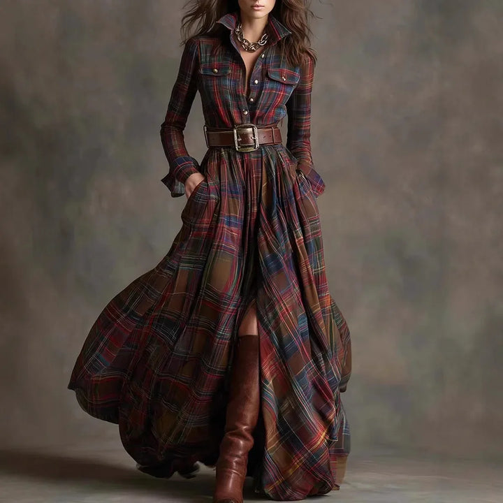 Elizabeth | Plaid Belted Maxi Dress