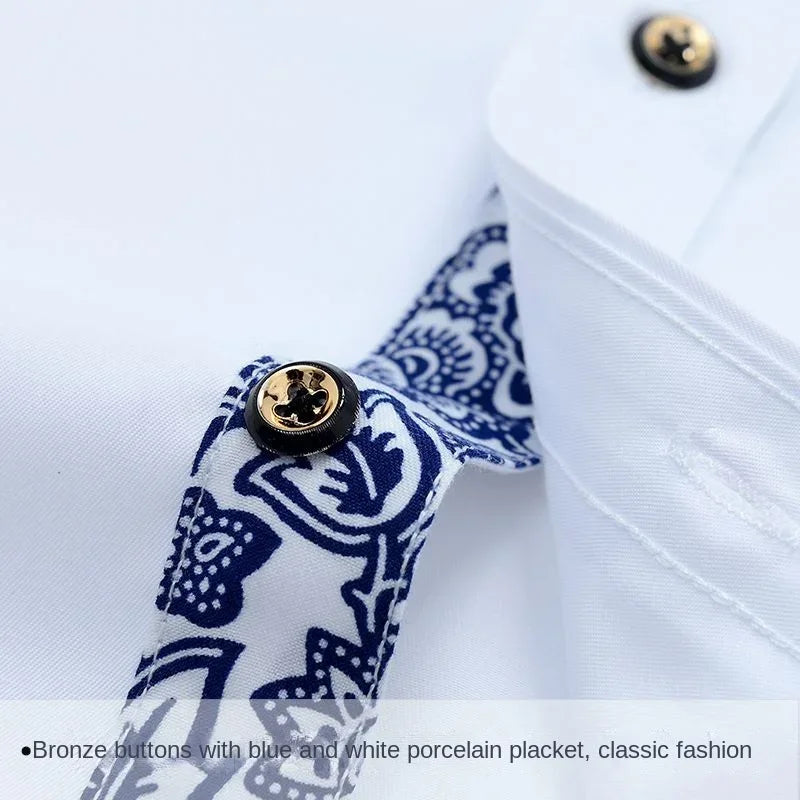 Harrison | Classic Floral Trim Long Sleeve Shirt