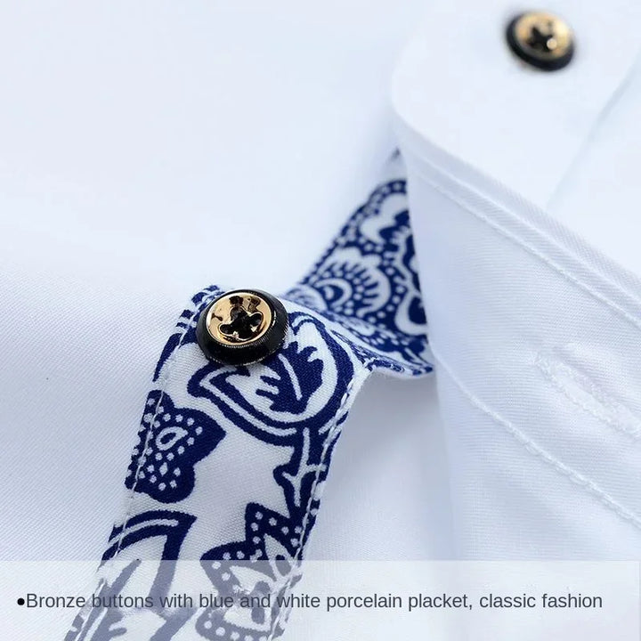 Harrison | Classic Floral Trim Long Sleeve Shirt