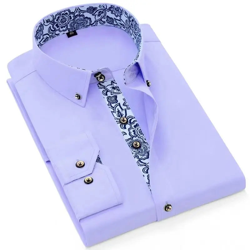 Harrison | Classic Floral Trim Long Sleeve Shirt