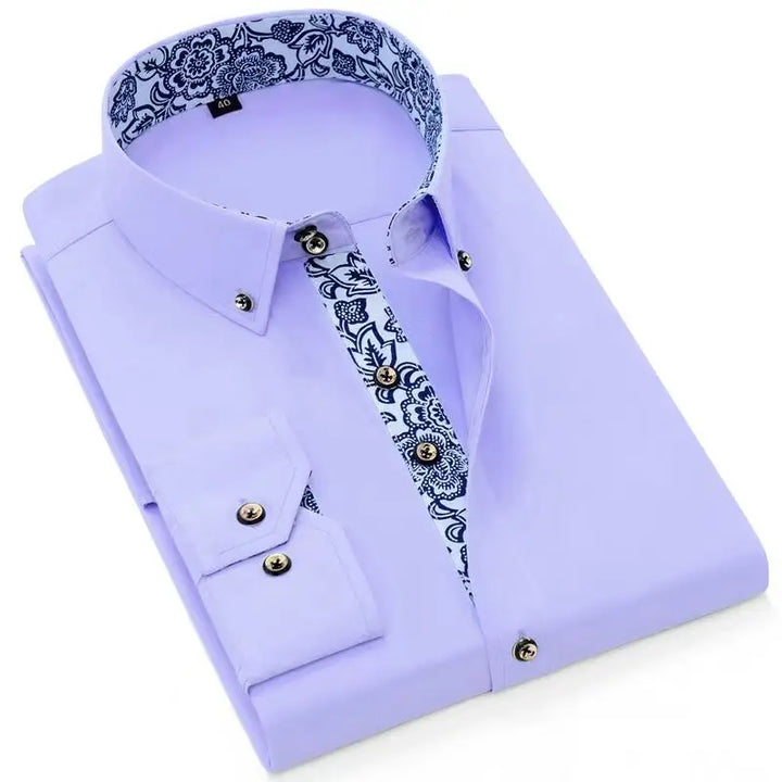 Harrison | Classic Floral Trim Long Sleeve Shirt