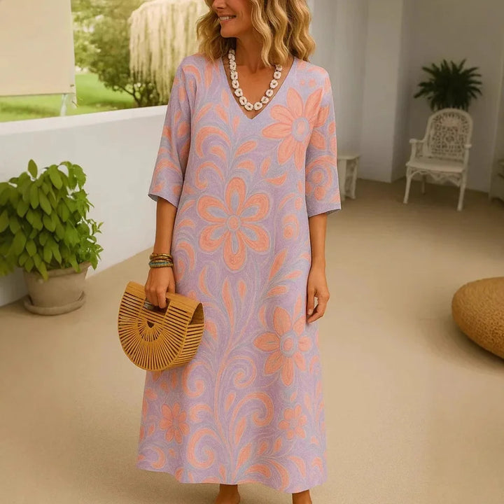 Laura™ | Vibrant Relaxed Maxi Dress with Floral Charm