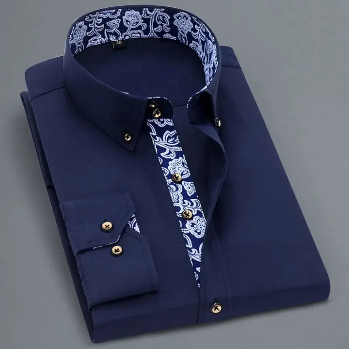 Harrison | Classic Floral Trim Long Sleeve Shirt