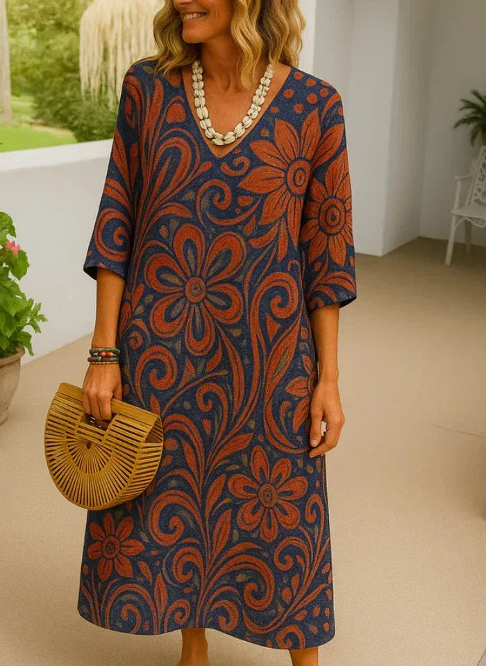 Laura™ | Vibrant Relaxed Maxi Dress with Floral Charm