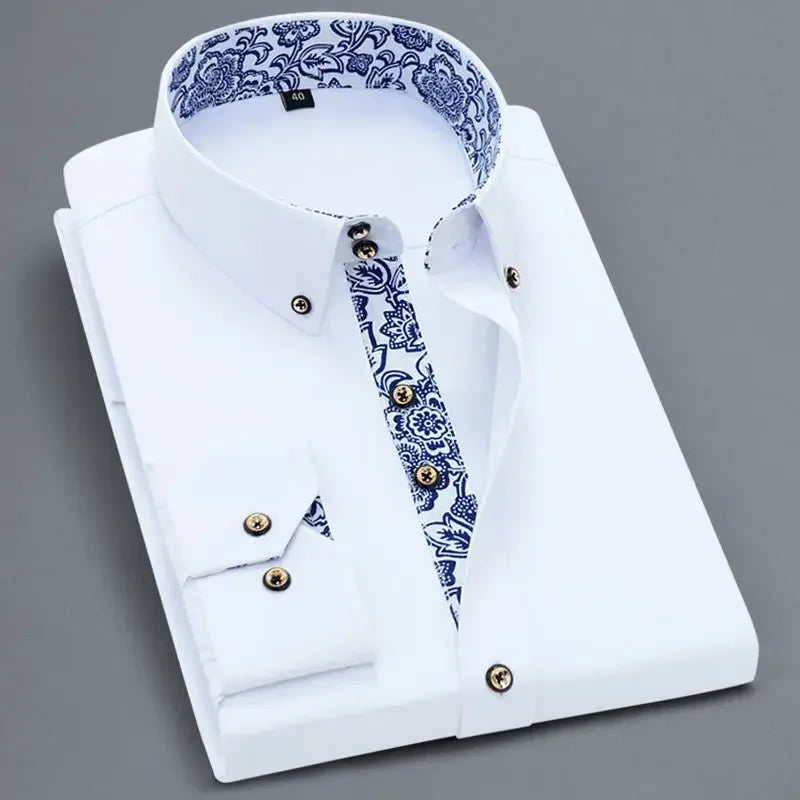 Harrison | Classic Floral Trim Long Sleeve Shirt