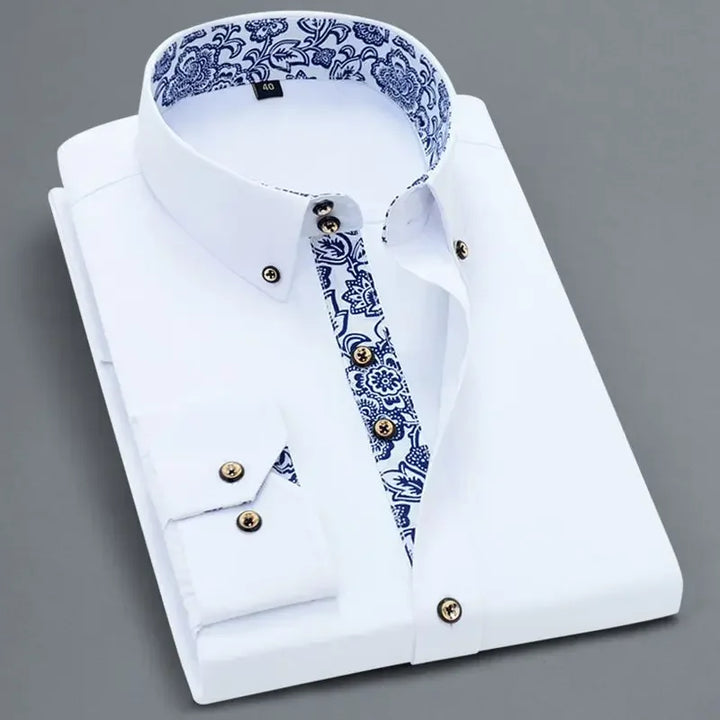 Harrison | Classic Floral Trim Long Sleeve Shirt