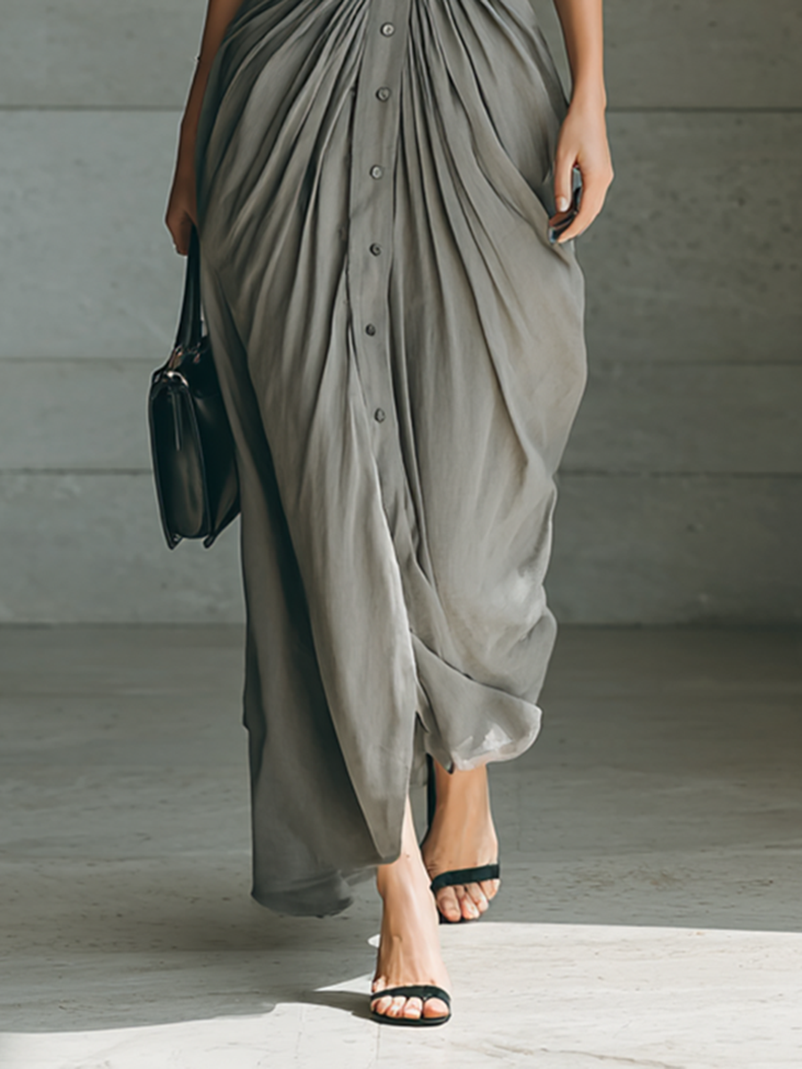 Susana | Long Dress with Lapel Collar and Long Sleeves