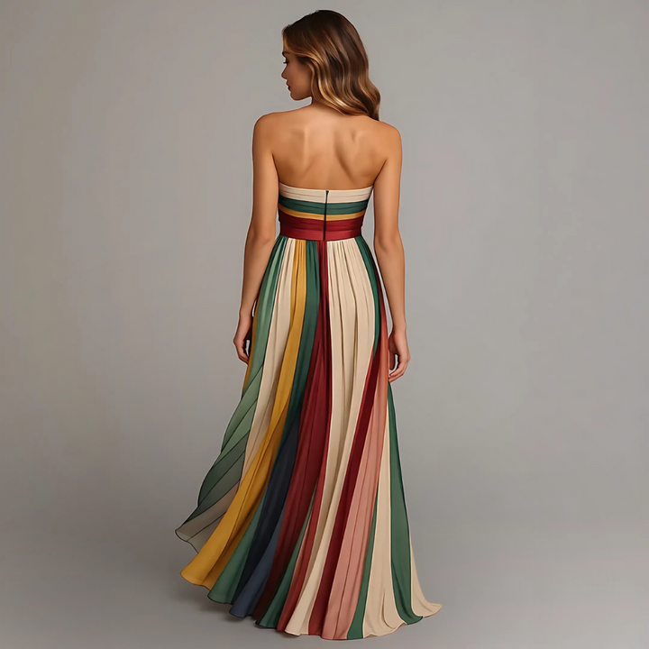 Deborah™ | Strapless Colorful Pleated Maxi Dress