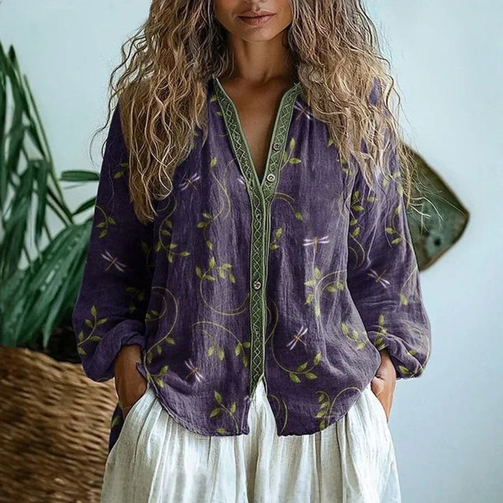 Helena | Vintage Leaf Print Blouse