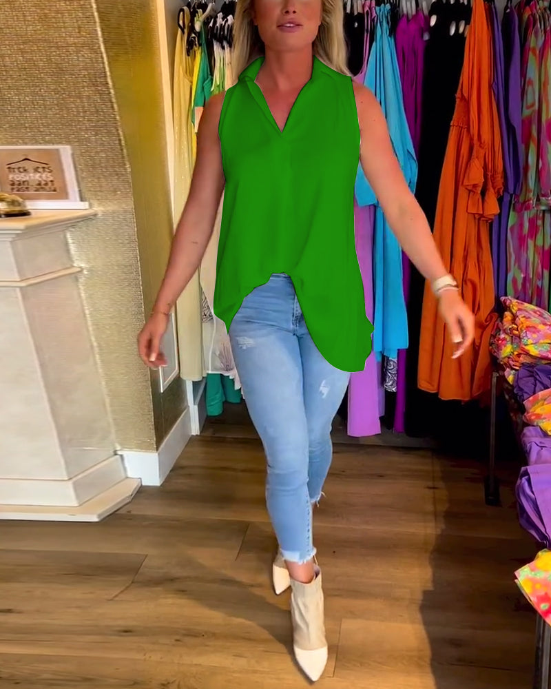 Candice | Sleeveless Collared Top