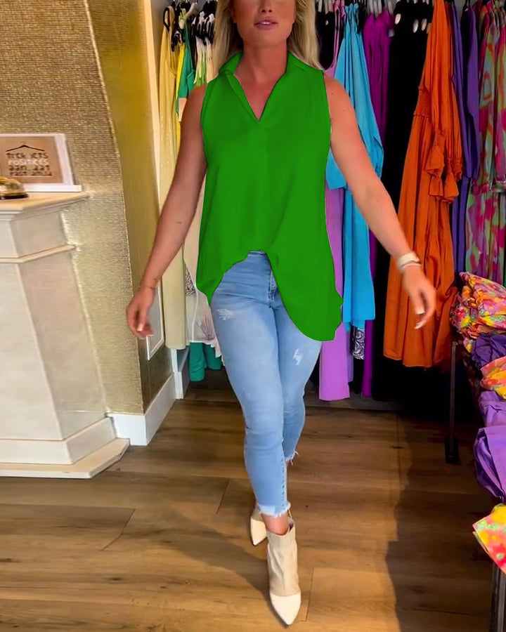 Candice | Sleeveless Collared Top
