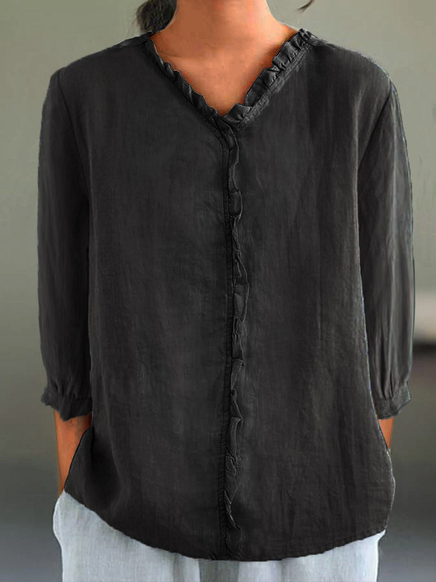 Carole™ | Effortless Ruffle-Collar Linen Shirt