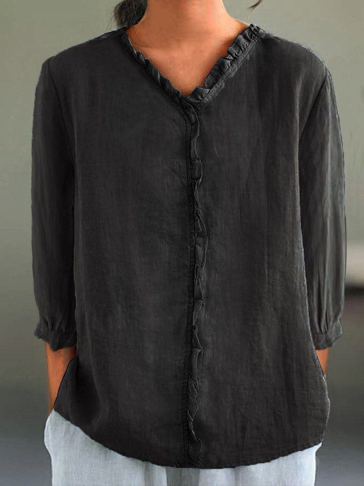 Carole™ | Effortless Ruffle-Collar Linen Shirt