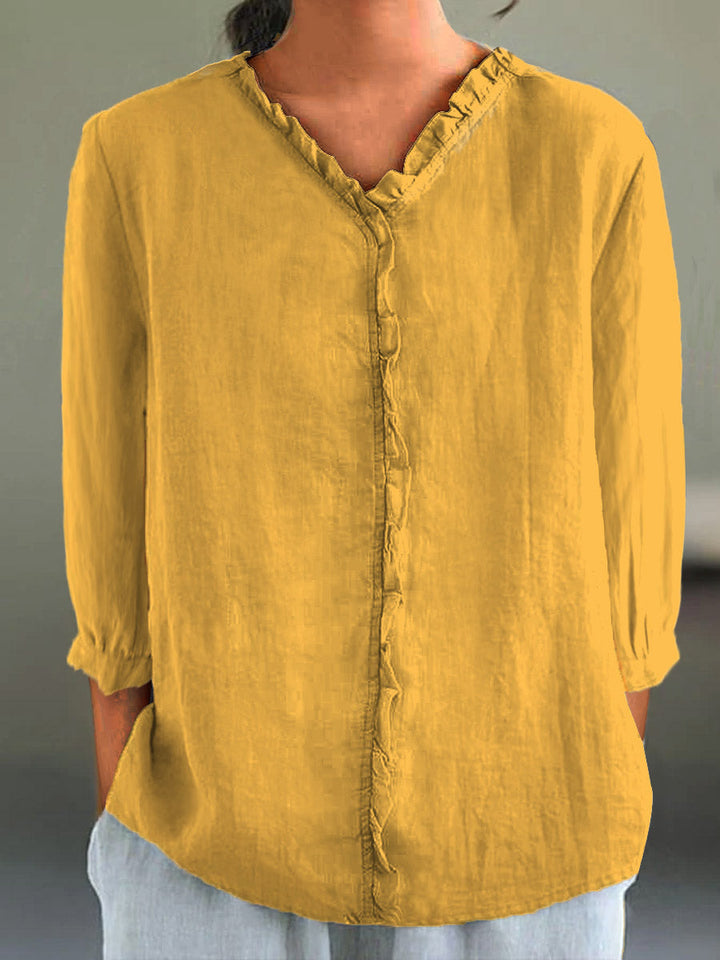 Carole™ | Effortless Ruffle-Collar Linen Shirt