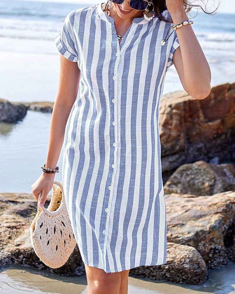 Hailey™ | Striped Button-Down Shirt Dress