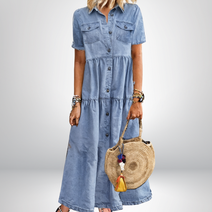 Victoria® | Soft Button-Down Denim Dress