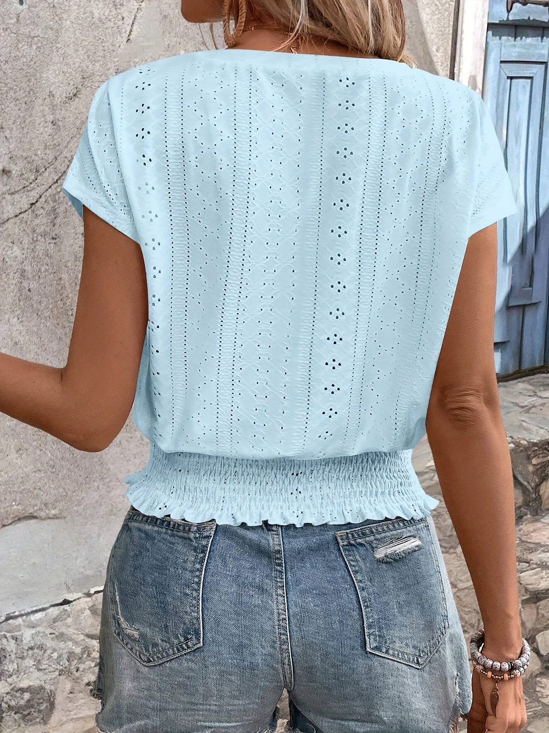 Emery™ | V-Neck Eyelet Blouse with Batwing Sleeves