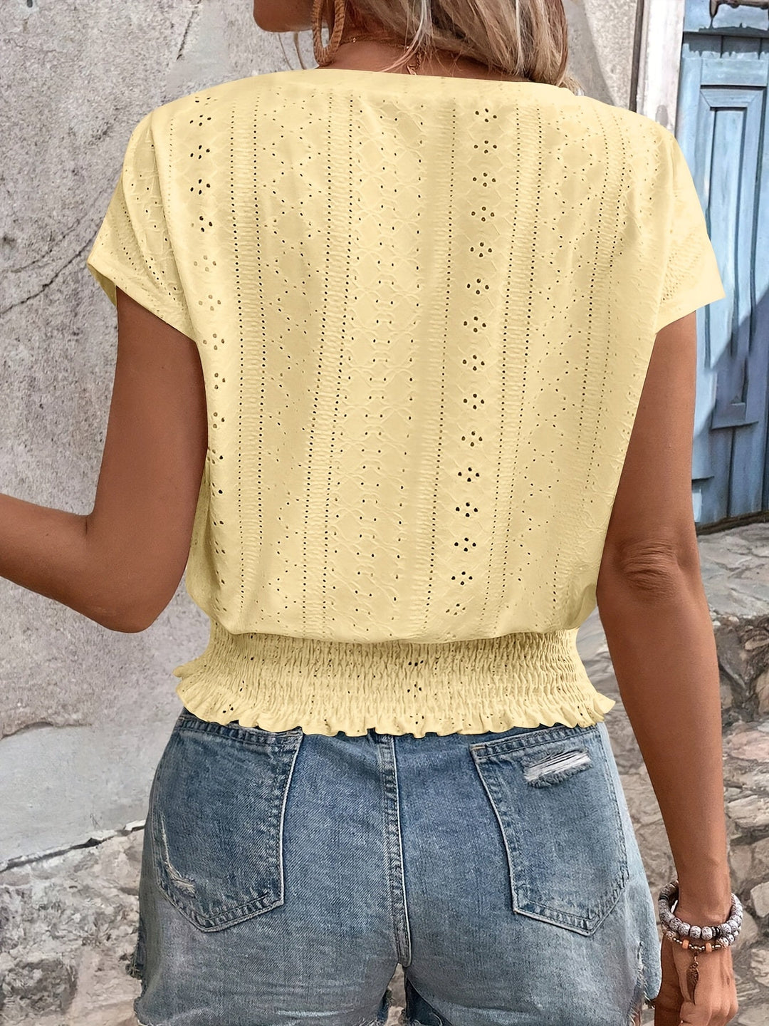 Emery™ | V-Neck Eyelet Blouse with Batwing Sleeves