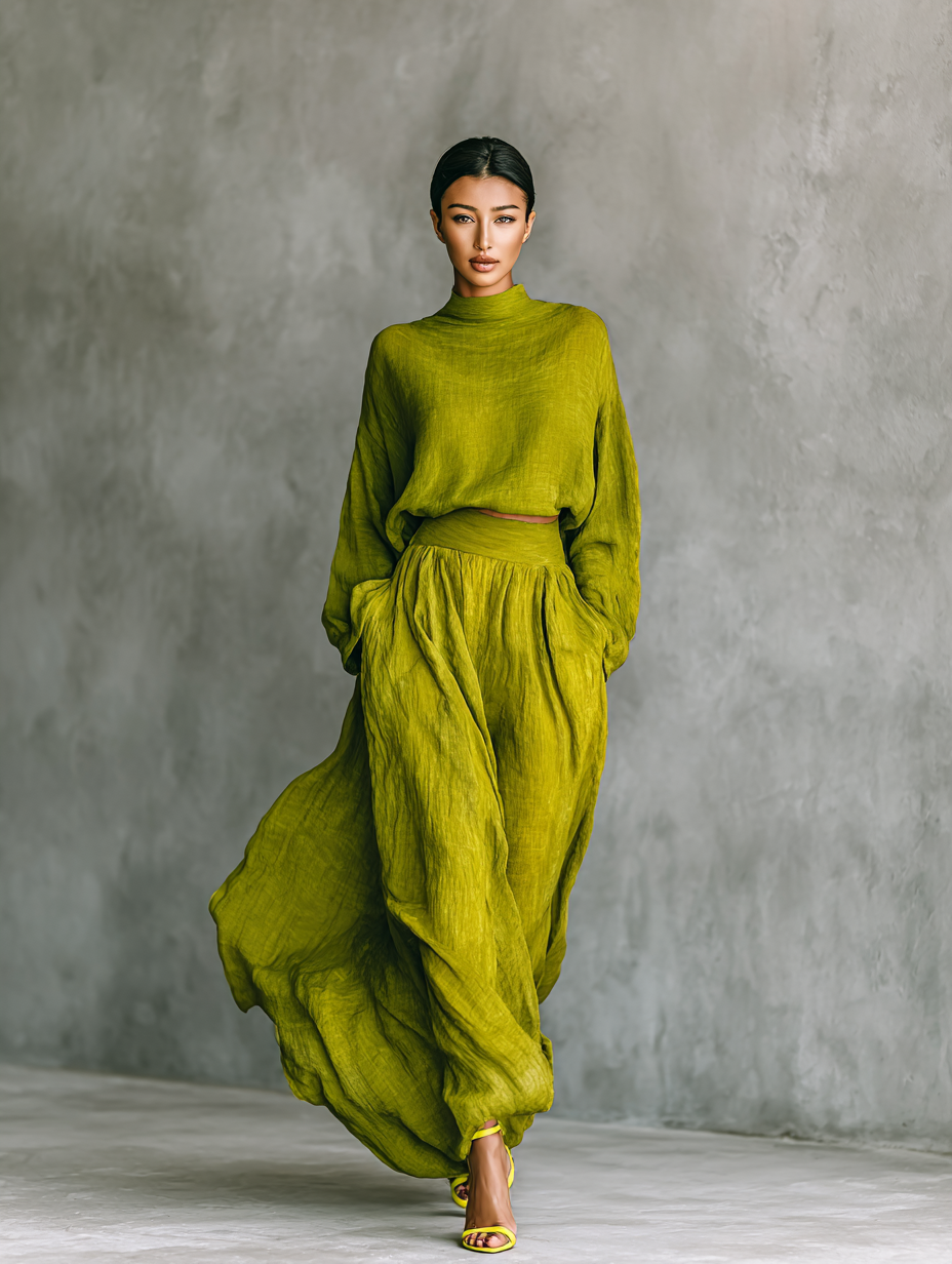 Pilar | Women’s Green Suit in Cotton and Linen Blend