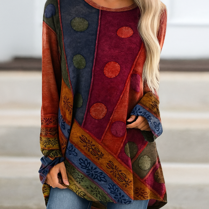 Karen | Boho Patchwork Long Sleeve Top