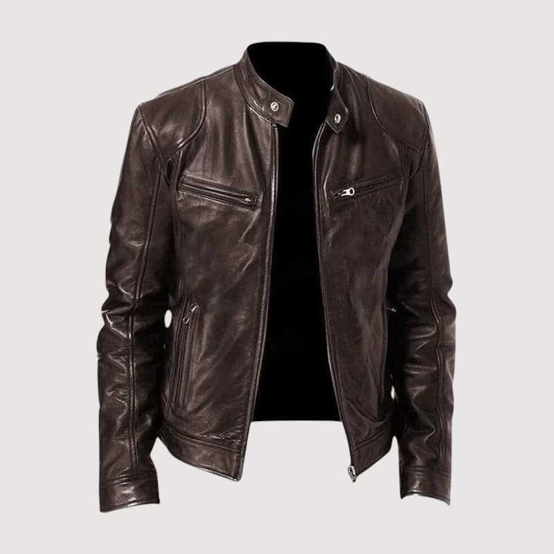 Zachary | Classic Stand Collar Leather Jacket