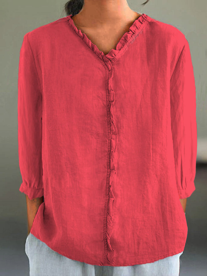 Carole™ | Effortless Ruffle-Collar Linen Shirt
