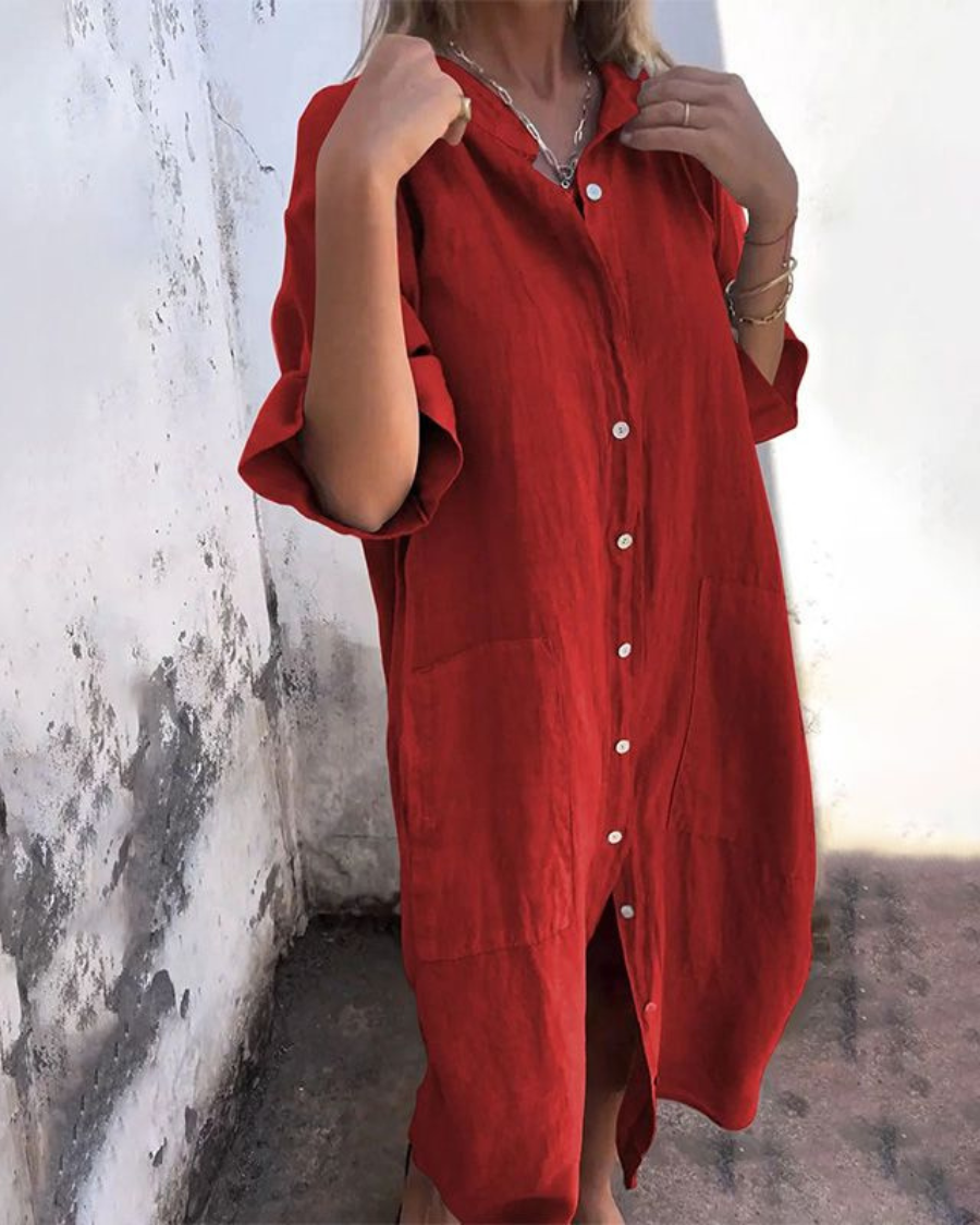 Savannah | Oversized Boho Shirt Dress with Embroidery