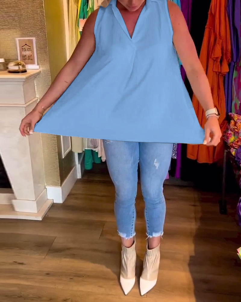 Candice | Sleeveless Collared Top