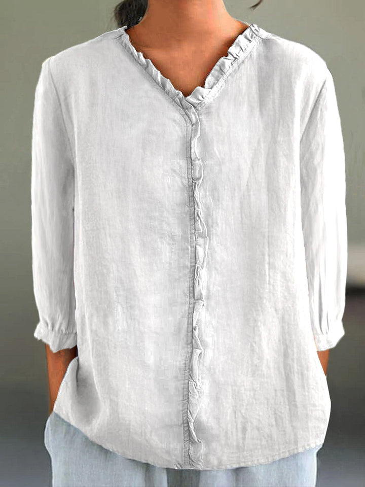 Carole™ | Effortless Ruffle-Collar Linen Shirt