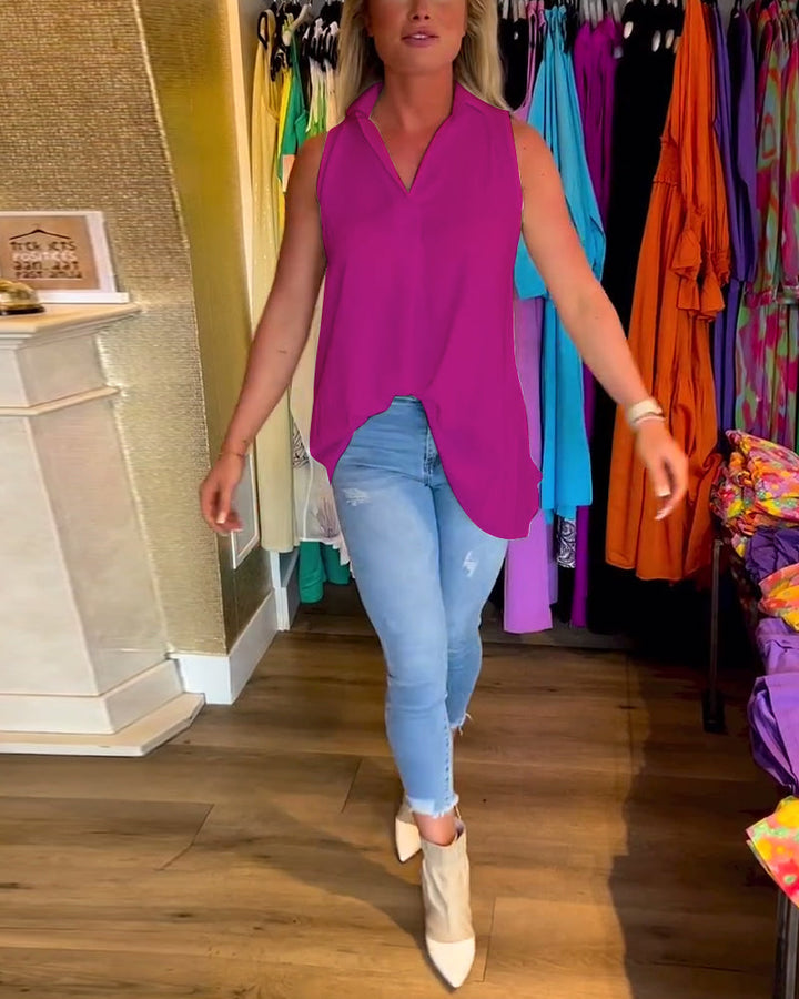 Candice | Sleeveless Collared Top