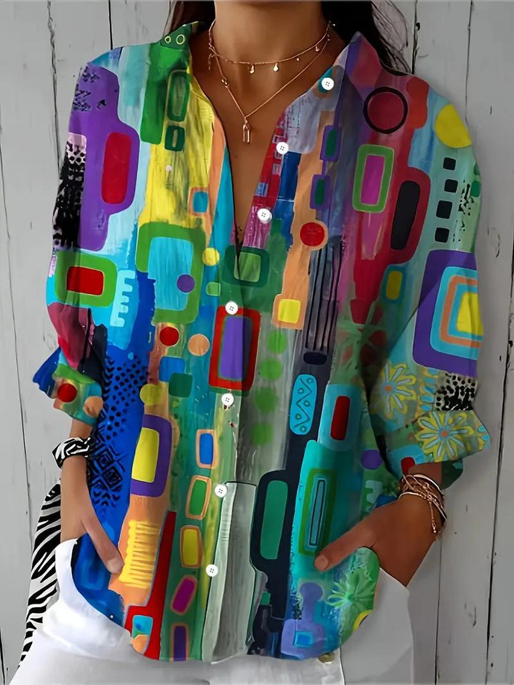 Aria™ | Abstract Print Button-Up Blouse