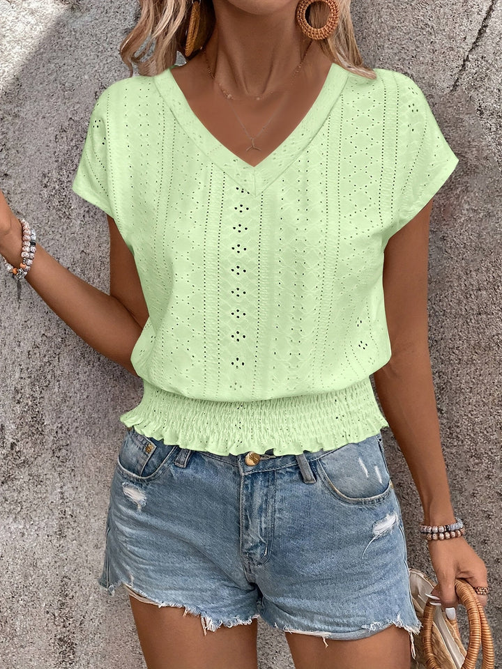 Emery™ | V-Neck Eyelet Blouse with Batwing Sleeves