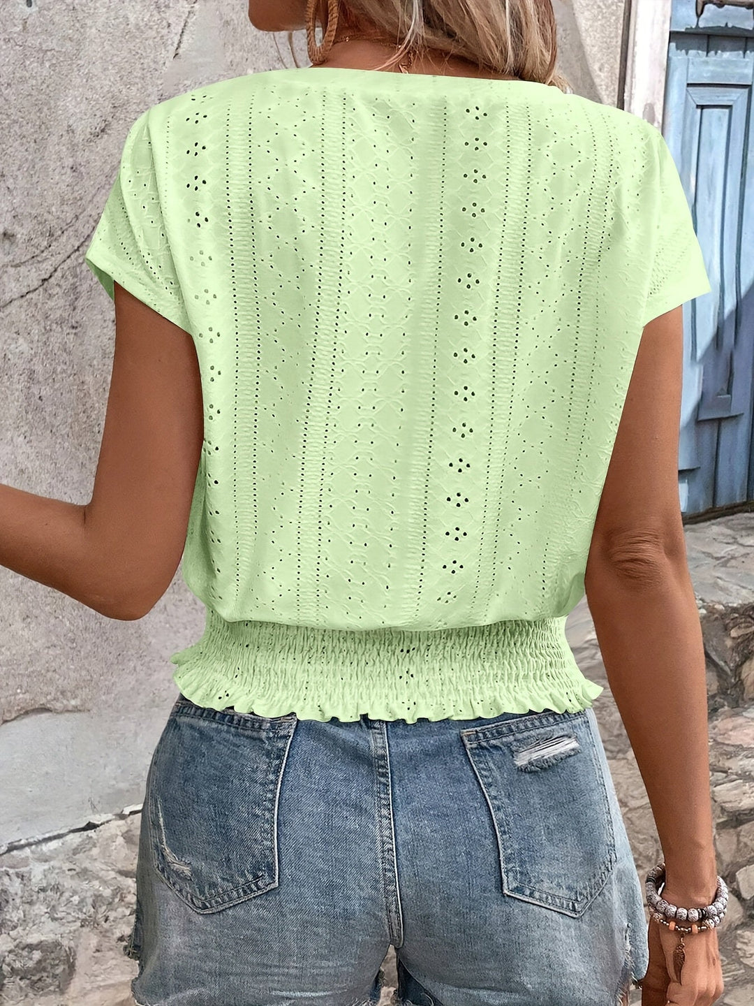 Emery™ | V-Neck Eyelet Blouse with Batwing Sleeves