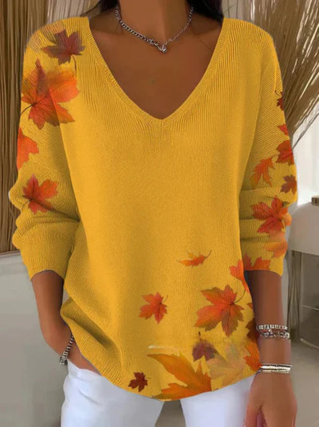 Bernadette | Autumn Leaf V-Neck Sweater