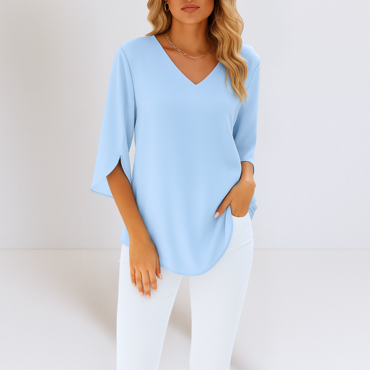 Peggy™ | V-Neck Blouse Slit Sleeve Essential