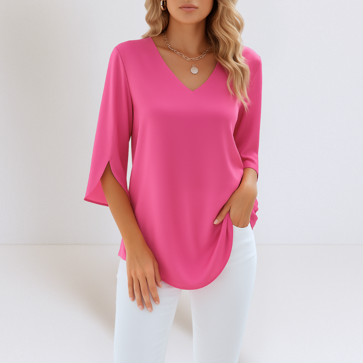 Peggy™ | V-Neck Blouse Slit Sleeve Essential