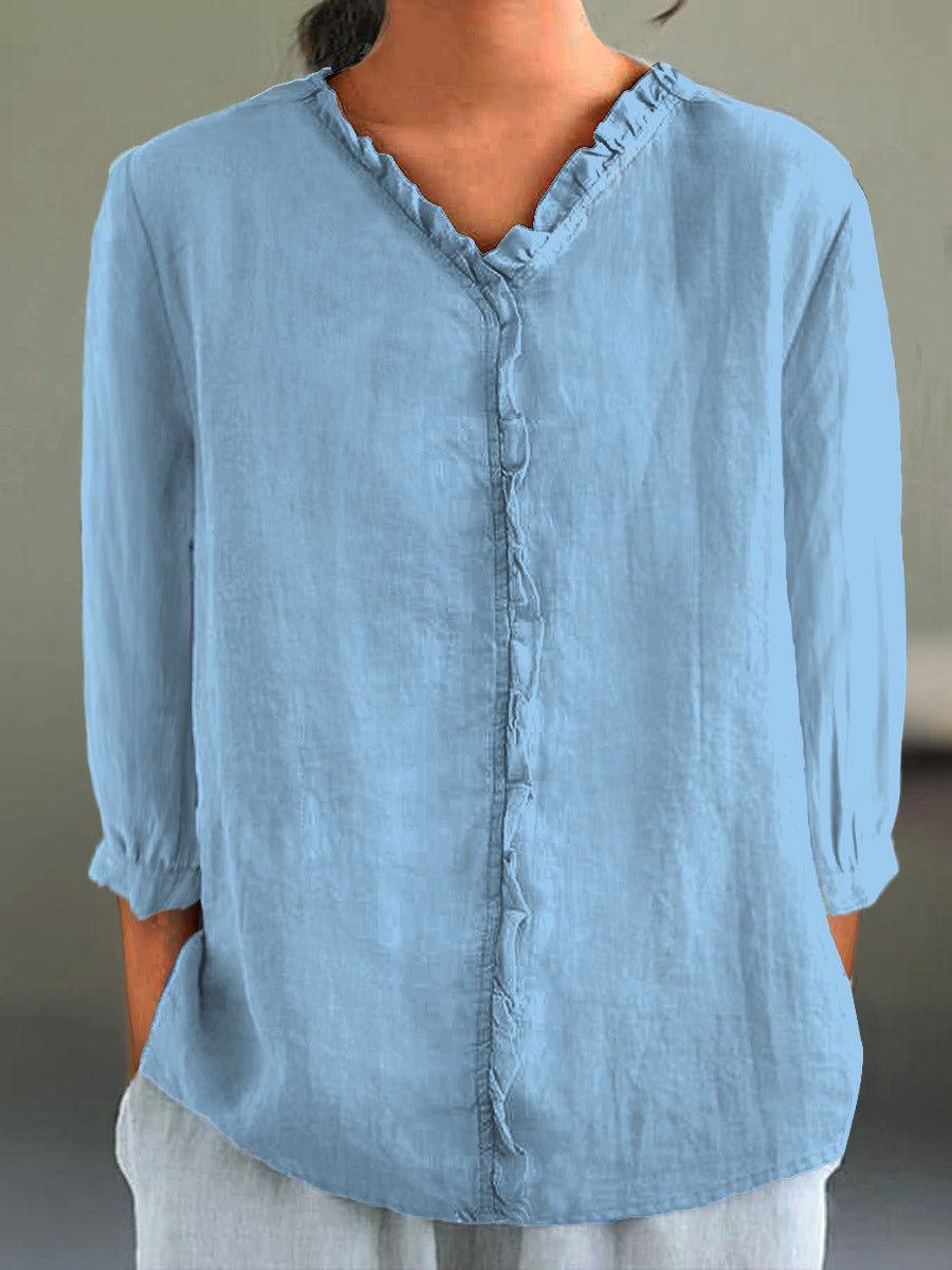 Carole™ | Effortless Ruffle-Collar Linen Shirt