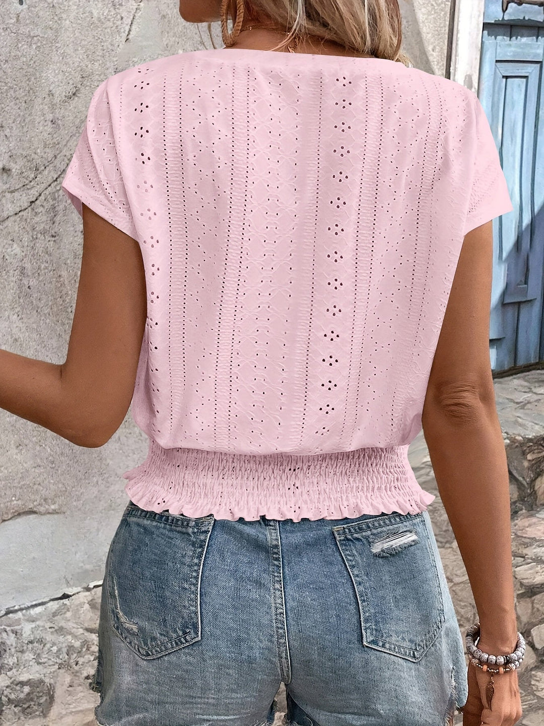Emery™ | V-Neck Eyelet Blouse with Batwing Sleeves