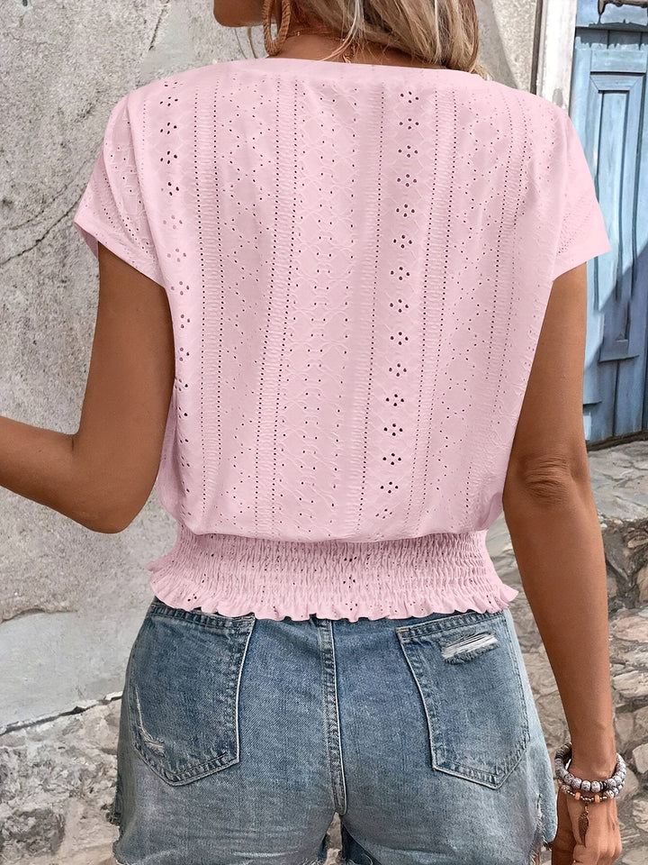 Emery™ | V-Neck Eyelet Blouse with Batwing Sleeves