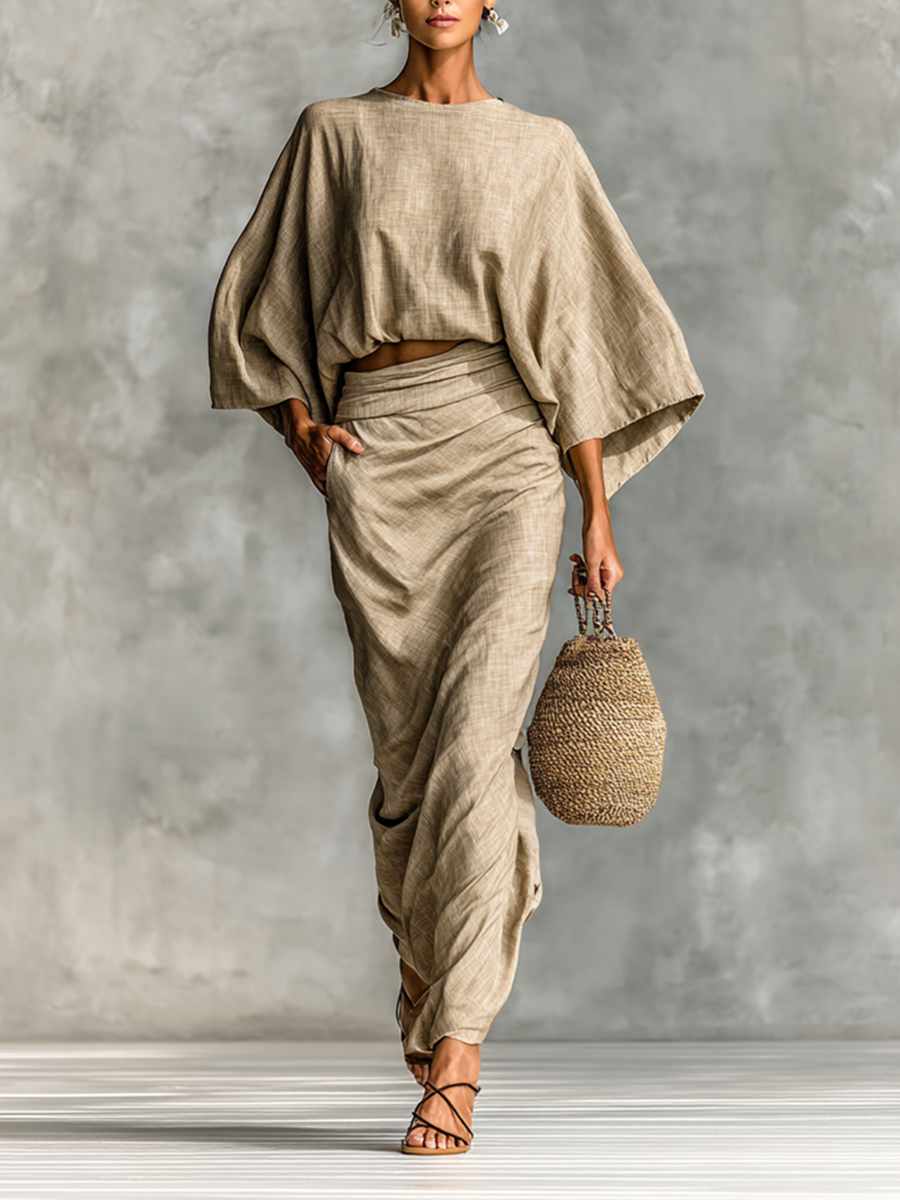 Cristina | Two-Piece Long-Sleeve Skirt Set in Cotton and Linen