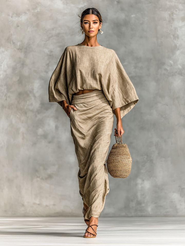 Cristina | Two-Piece Long-Sleeve Skirt Set in Cotton and Linen